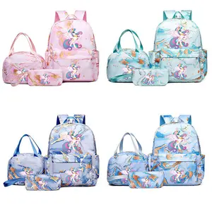 Cute Cartoon Rainbow Unicorn Backpack Set, Adjustable Straps, Nylon Material, Zipper Closure, Tablet Compartment, Large Capacity, Ideal Gift, School Backpacks