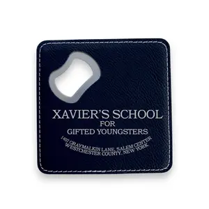 Coaster W/ BOTTLE OPENER - Xavier School for the gifted and talented - SET OF 2 LEATHER