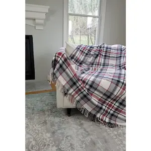 Plaid Turkish Throw Blanket in White with Red, Navy and Grey
