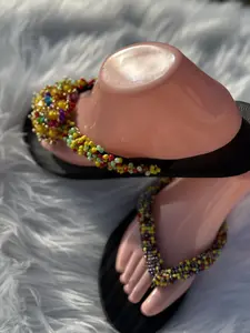 Beaded Flip Flops for Summer - Sandal with Beaded Design and Comfortable Footwear - Walking Shoes