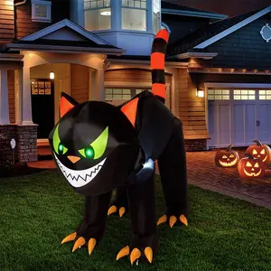 7ft Halloween Inflatable Outdoor Decoration, Decoration Cat with Movable Head and Green Eyes Lawn Remote Control Glowing Ghost Decor Bubble Bath Light long inflatables Acrylic Catcher tree branch design pvc tip Glow-in-the-Dark Flame Night sqft Metal Bat