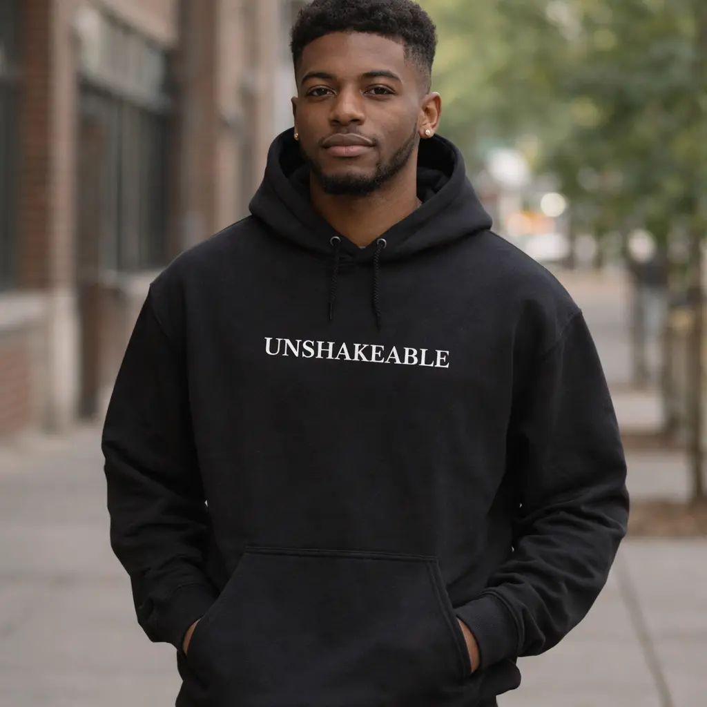 ThinkPrints UNSHAKEABLE Minimal Text Graphic Hoodie Gildan Pullover S-5XL