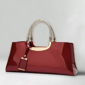 Women's Elegant Top Double Handle Tote Bag Shiny PU Leather Shoulder Bag Fashion Casual Crossbody Bag Perfect Valentine's Day Present For Girlfriend