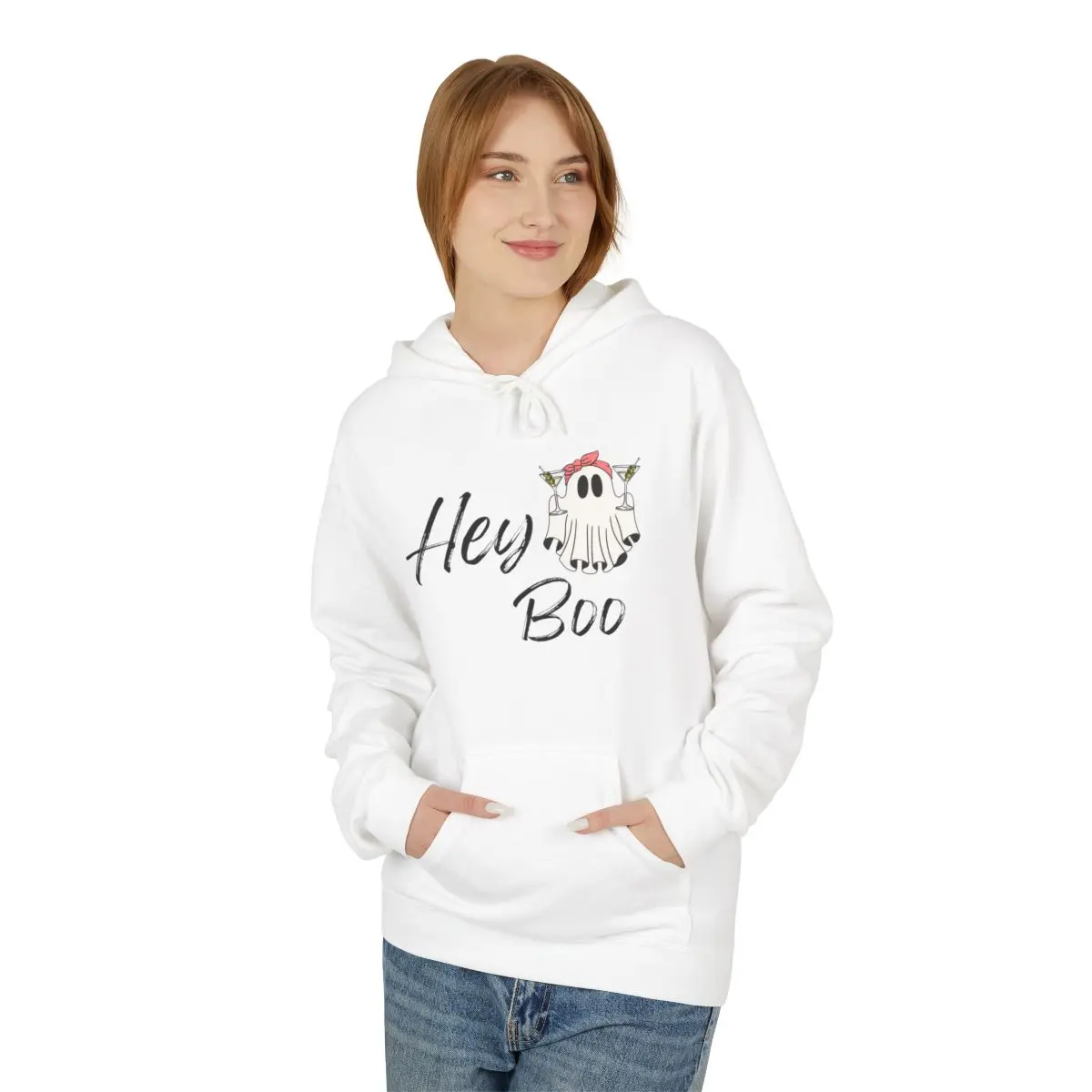 Hey Boo Halloween Ghost Decor Gift Unisex Midweight Softstyle Fleece Hoodie