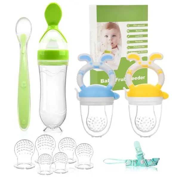 Summer Spring Gift Baby Fruit Feeder Pacifier | Infant Food Feeder & Baby Food Dispensing Spoon | Mesh Fresh Fruit Teethers for Babies | Silicone Teething Pacifier for Babies,Gifts for Boys and Girls (Green)