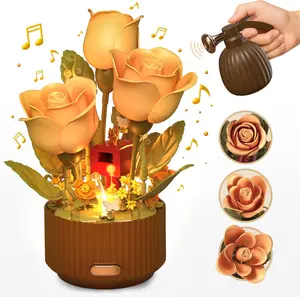 Magical Blooming Rose Building Set, Mothers Day Gifts for Mom - Electric Moving Flower Blocks with Interactive Sound & LED Light, DIY Bonsai Style Bouquet of Flowers – Unique STEM Gift，for Kids&Adults, Room & Desk Decor