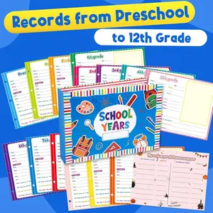 Hardcover School Memory Book Photo Album, 12-Year Keepsake Book with Keepsake Pockets, Book-Style Spine for Bookshelf Display, Record School Days & Pictures