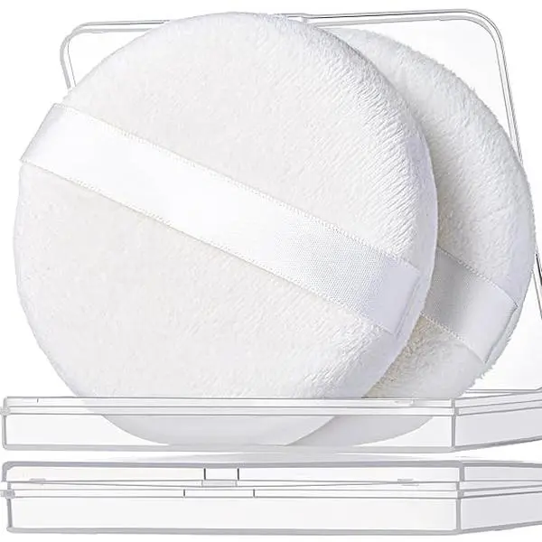 2pcs Powder Puff, 4.13 Inch Powder Puff for Body Powder, Body Powder Puff Large Powder Puff Loose Powder Puffs Soft Velour Body Powder Puff and Container White