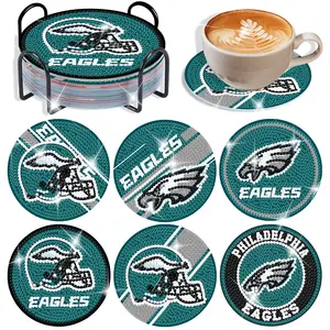 6-piece 5D Diamond Art Kit, DIY Rugby Team Diamond Painting Coasters, with tool kit, cork mat, and storage rack. Suitable for adult craft enthusiasts.