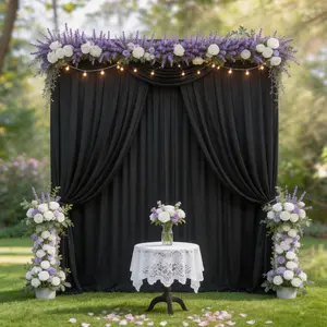 Black Flowing Backdrop Curtains 5x8ft 4 Pack, Soft Polyester Drapes with Liquid Smooth Drape for Outdoor Wedding, Birthday Party, Holiday, Photography Studio Decor
