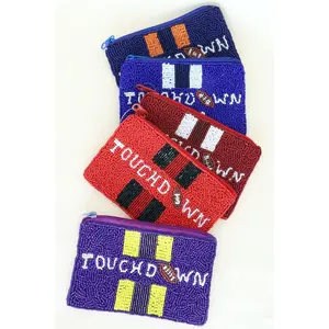 Touchdown Themed Seed Bead Bag - Available in Multiple Colors with Unique Patterns and Text Accessory Organiser