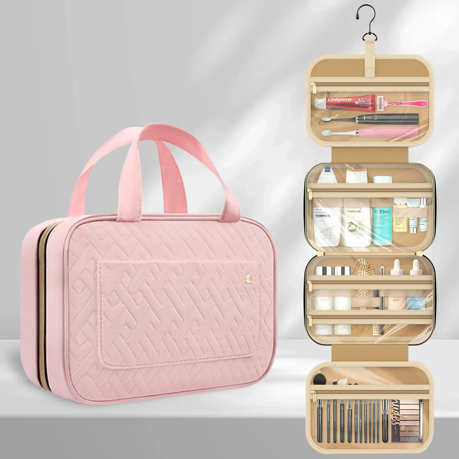 Large Capacity Cosmetic Bag, Multi-functional Storage Bag with Hook, Waterproof Makeup Bag, Portable Travel Toiletry Bag, Travel Cosmetic Bags, Cosmetics Bag