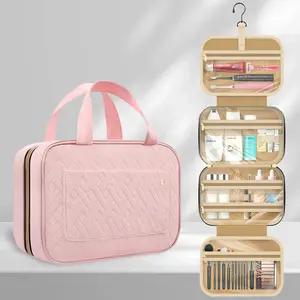 Large Capacity Cosmetic Bag, 1 Count Multi-functional Storage Bag with Hook, Waterproof Makeup Bag, Portable Travel Toiletry Bag, Toiletries Travel Bag Makeup Pouch Organizer, Travel Cosmetic Bags