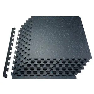 【fathersdaygift】VEVOR 12 PCS 0.56" Thick Gym Floor Mats 24" x 24" EVA Foam & Rubber Top Interlocking Workout Floor Mats with 48 sq.ft CoverageWaterproof Exercise Puzzle Flooring for GymHomeGarageBasementBlack & Blue