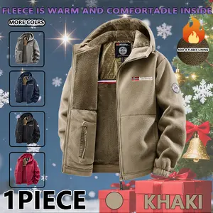 Men's Fleece Lined Fabric Hooded Jacket, Warm Windproof Coat with Pockets, Casual Fall & Winter Outerwear, Long Sleeve Zipper Design Menswear