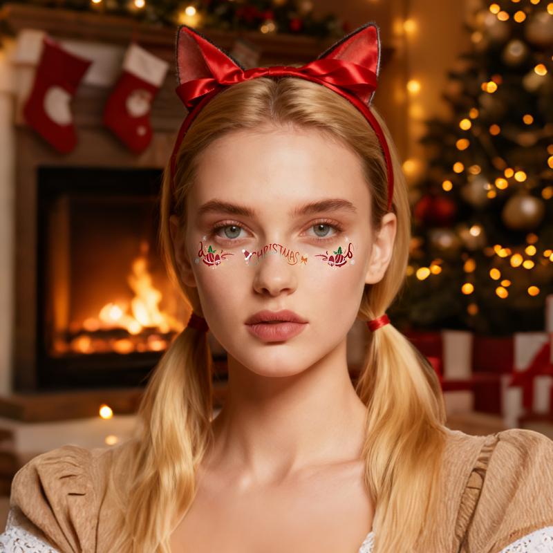 6 PCS Face Tattoo for Christmas Colorful Reindeer patterned face sticker easy use/clean Xmas Makeup Patch,Face Tattoo for Women & Girls
