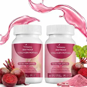 Velisunna 750 mg Beetroot + Collagen Peptides Vegan Capsules ｜ For Circulation Support, Skin Glow & Joint Comfort, Daily Energy Boost in One ｜ Clean Non-GMO Formula ｜ 60 Capsules, 30-Day Supply For Men & Women Healthcare Edible