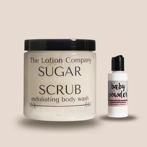 Baby Powder Sugar Scrub + travel size lotion by The Lotion Company bundle