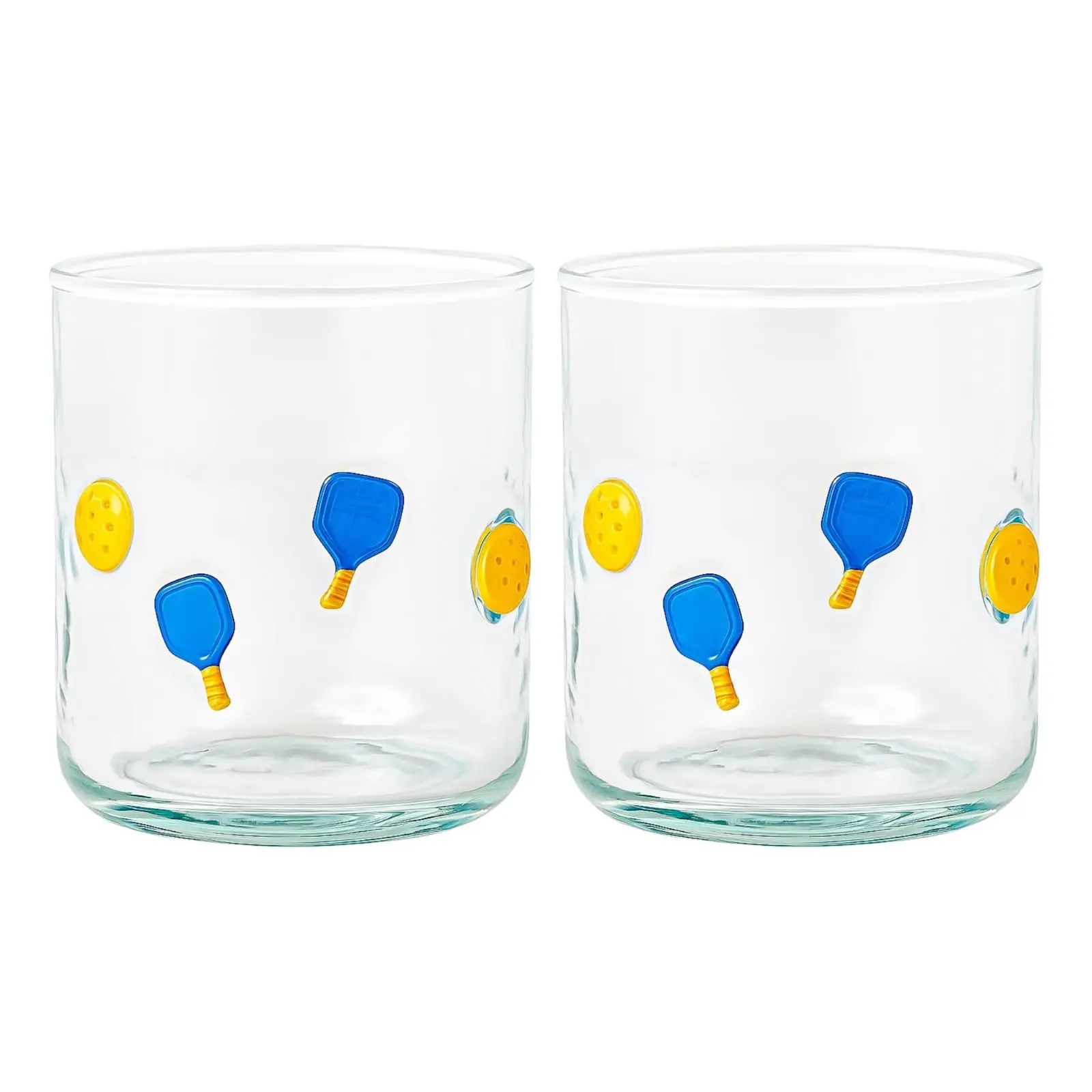 Khen Set of 2 Pickleball Paddle Icon Juice Glass Athletic Sports Cup 14.8oz Clear Stemless Cocktail Tumbler Leisure Game Night Barware Outdoor Indoor Party Recreation Gift for Player Enthusiast