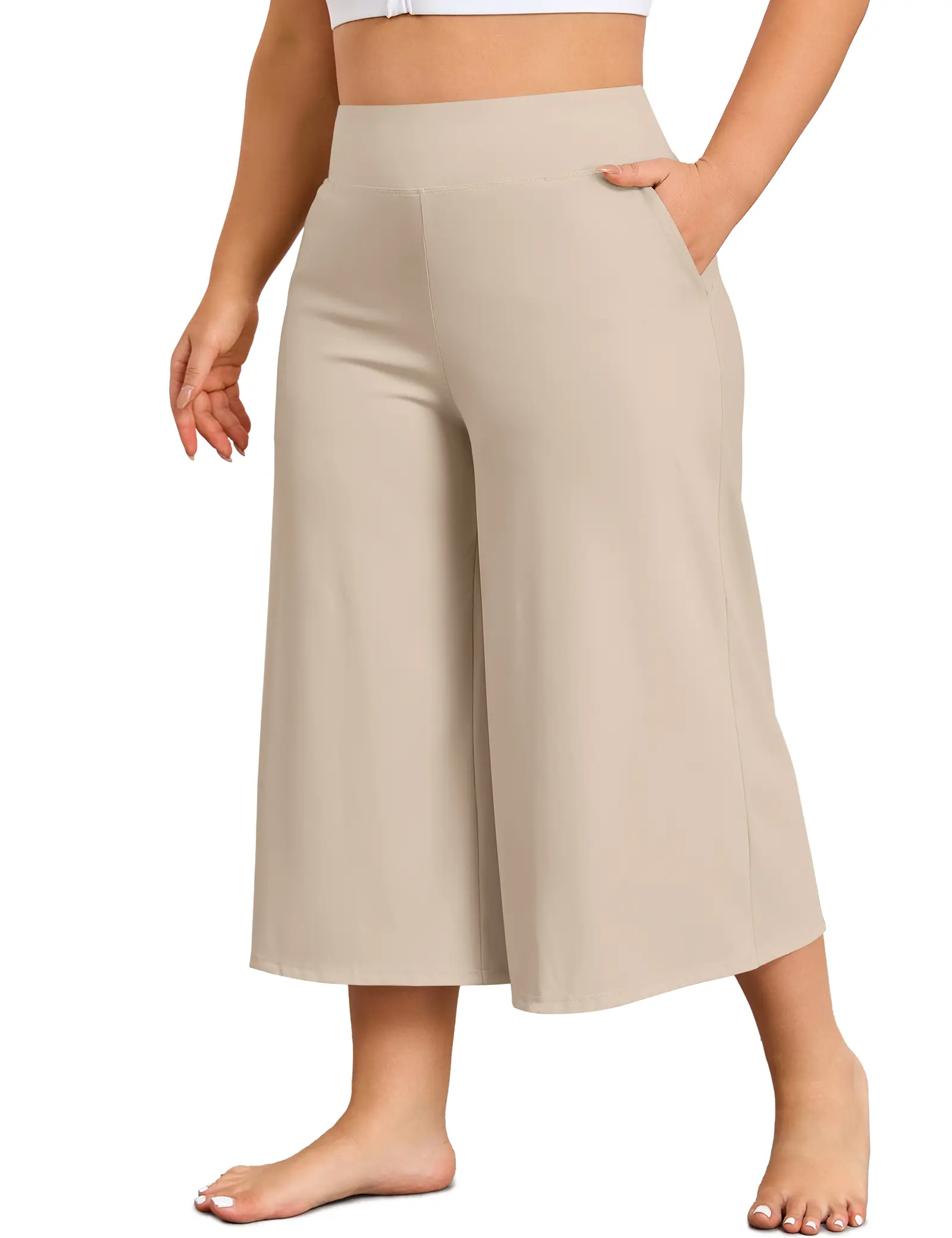 COOTRY Women's Plus Size Capri Pants Wide Leg Yoga Dress Capris High Waist Loose Lounge Travel Summer with Pockets