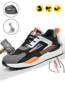 Men's Casual Lace Up Low Top Sneakers, Comfortable Breathable Non-slip Lightweight Safety Shoes, Steel Toe Trainers, Warehouse Work Shoes, Factory Safety Shoes, Boy
