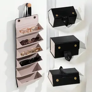 Leather Multi Grid Minimalist Glasses Case, Portable Large Capacity Sunglasses Storage Box, Men's and Women's Foldable Eyewear Holder, Portable Sunglasses Organizer