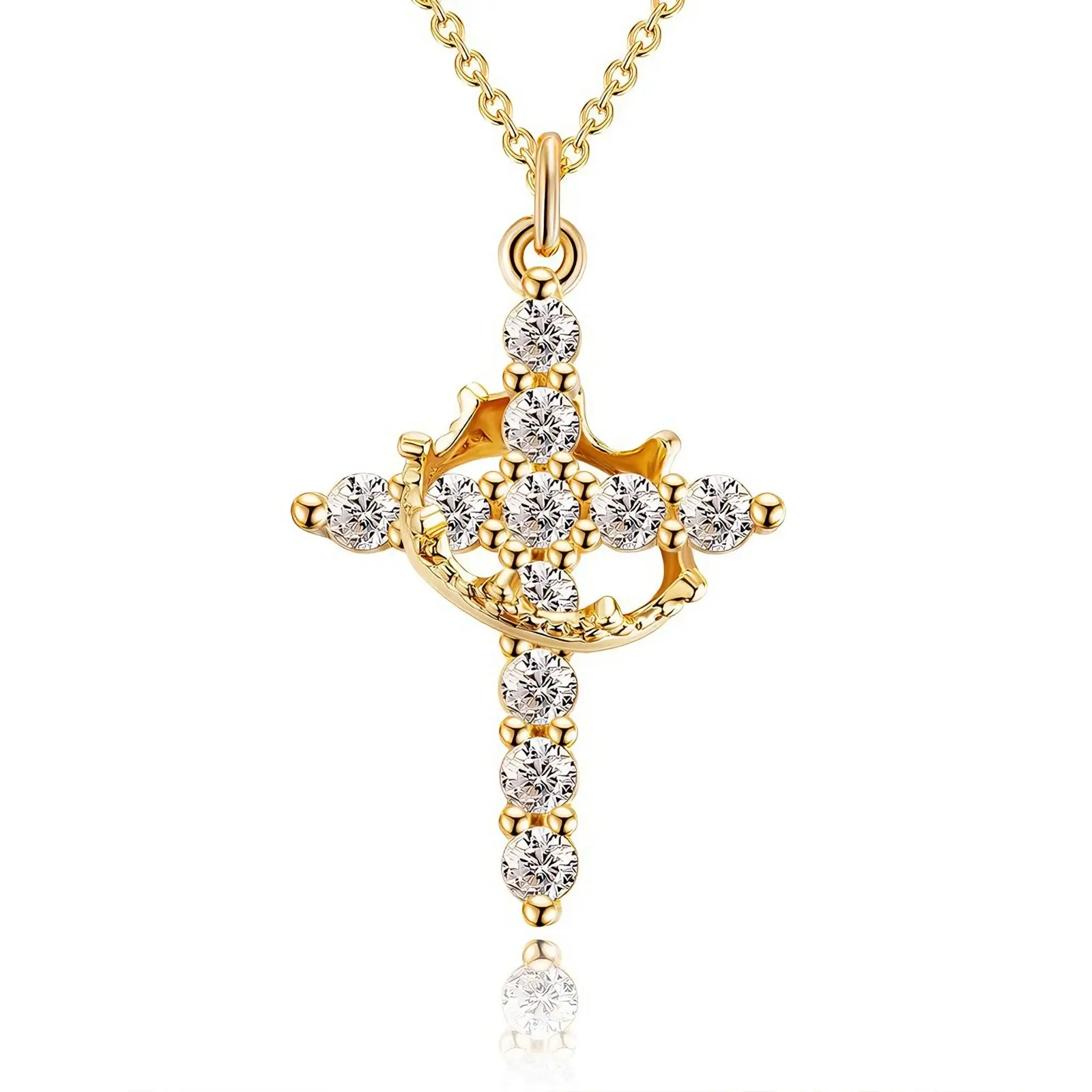 Elegant Adjustable Gold Cross Pendant Necklace Dainty Vintage Cross Pendant with Rotatable Crown Exquisite Jewelry Gift Exquisite Chain Jewelry