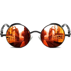 Gothic Steampunk Round Polarized UV400 Protection Sunglasses Unisex Street Outdoor 48mm