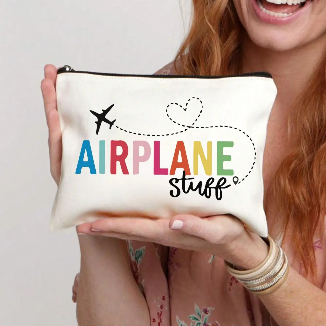 Multicolor Airplane-Themed Portable Storage Bag with Zipper, Cosmetic Pouch for Passport and Phone, Ideal for Travel and School Use