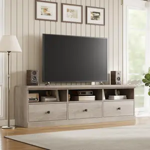 70 Inch Modern TV Stand for TVs Up to 80", Mid Century Entertainment Center with Storage Drawer and Open Shelves, TV Console for Living Room, Bedroom