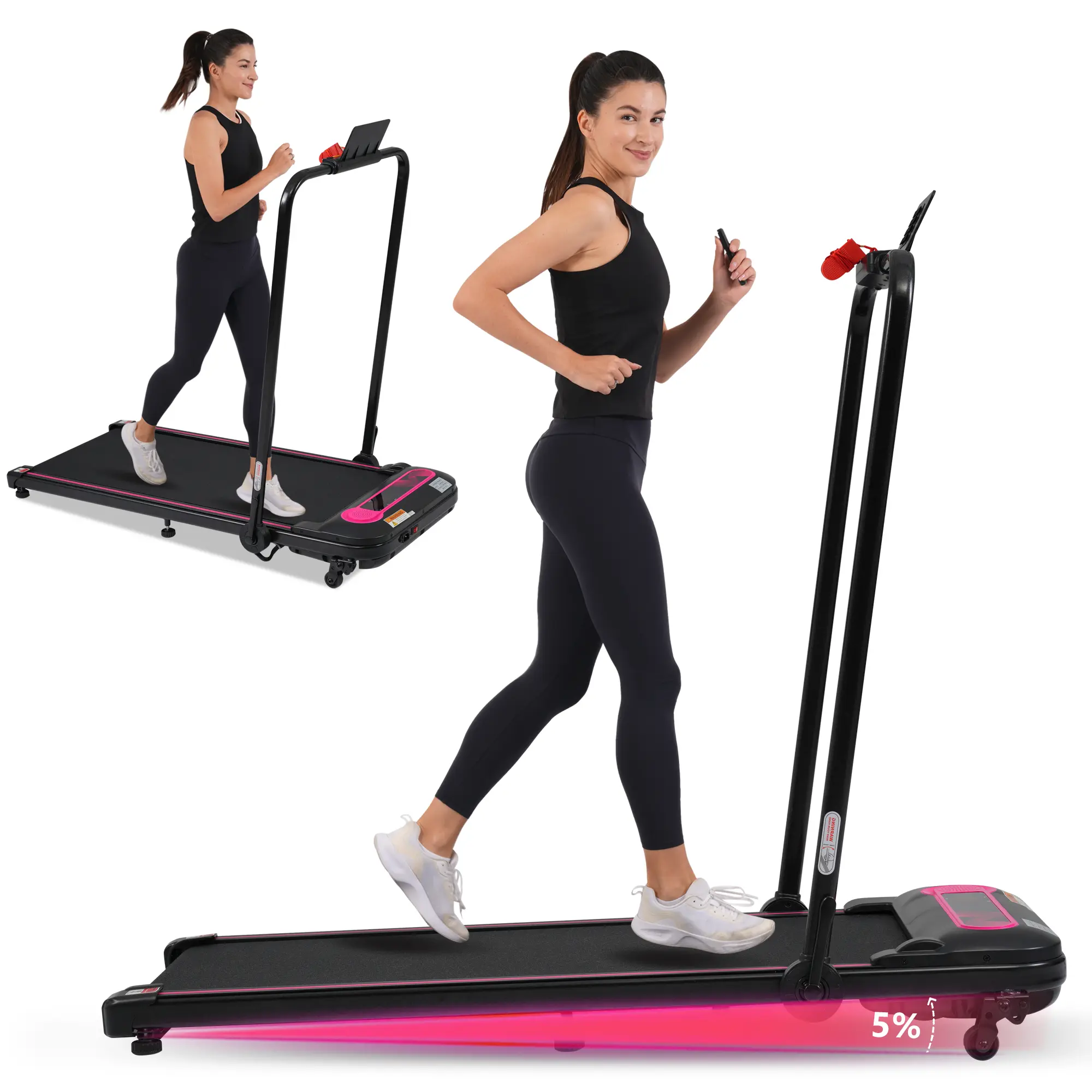 Walking Mat Treadmill with Incline, Undercounter Treadmill for Home Office, Walking Mat with Handles, 3-in-1 Folding Treadmill with LED Display Wristband Remote Control