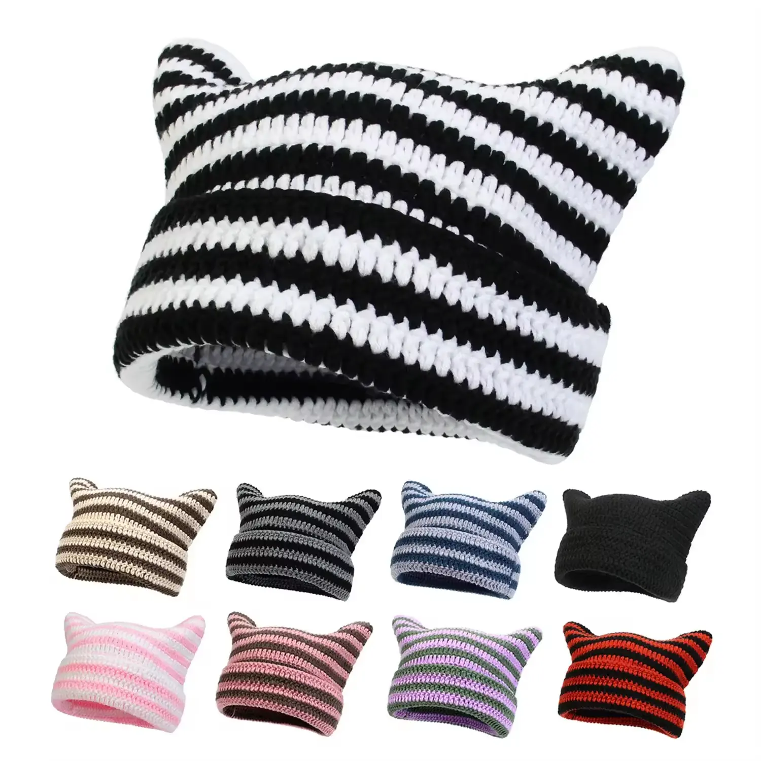 TokShop Black Friday Little Devil Cat Ear Crochet Beanie  Unisex Fashion Streetwear, Hip Hop Style, Cool & Versatile, Soft Machine Washable, Outdoor Casual Headwear  Assorted Colors, Witch & Cowboy Designs!