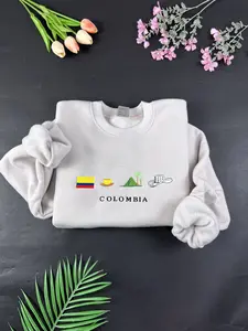 Colombia Embroidery Sweatshirt Cozy Black Sombrero Vueltiao Cafe Eje Cafetero Palma de Cera Andes Gift Unisex Crewneck