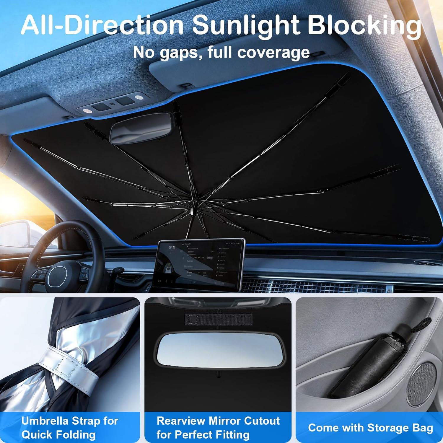 Two Packs Portable car sunshade, windshield sunshade, foldable windshield sunshade, car exterior accessories, daily car windshield cooling umbrella