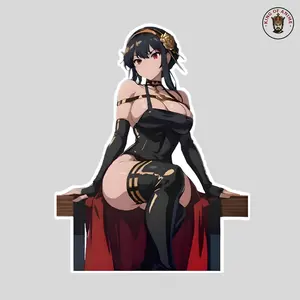 Yor Forger Vinyl Sticker, Spy x Family Waifu in Elegant Black Dress, Laptop Decor, Car Window & Water Bottle Anime Decal
