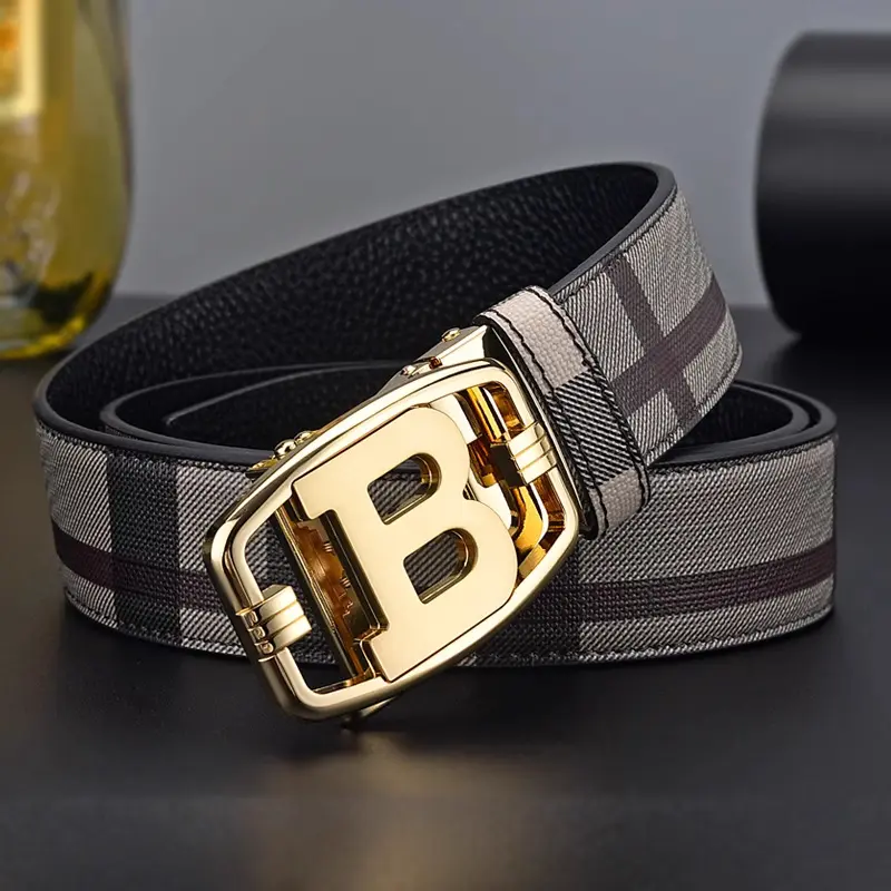 Trendy Genuine Leather Automatic Buckle Belt for Men - Luxury Slim Design Business Casual to Daily Outfits, Young Men's Fashion Statement Belt Reversible Adjustable Leather Belt Micro Adjustable Leather Dress Belt fashionable buckle belts