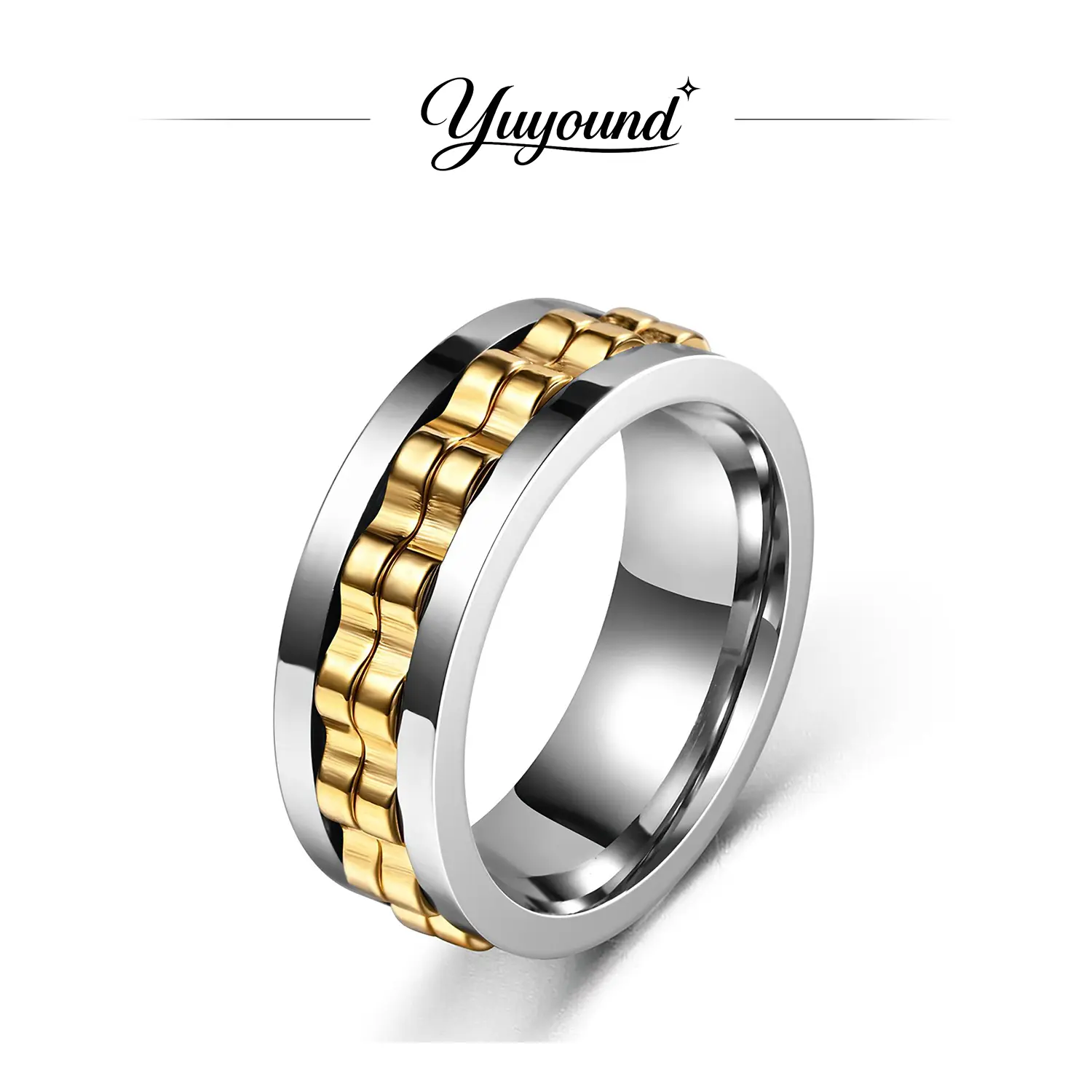 Unisex Rotating Gear Ring - Silver Gold, 6g, Sizes 7-9, Polished Fidget Band, Stylish Daily Costume Jewelry, Stress-Easing Practical Birthday Gift for Friends & Family, Eases Stress, Unisex Wear