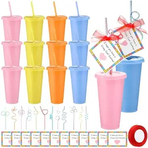 24 Sets End of Year Students Gift from Teacher Plastic Water Bottles with Cards 14 oz Portable Sports Colorful Water Bottle Bulk for Preschool Kindergarten Students Kids End of Year Summer Graduation Gifts Office Summer Supplie Pool Party Gift Exchange