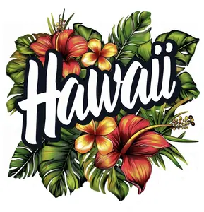 Hawaiian Typography Car Decal with Hibiscus Design - Beach & Island Style, Unique Hawaiian Theme, Ideal for Personalizing Cars. Hawaiian flower design auto car sticker