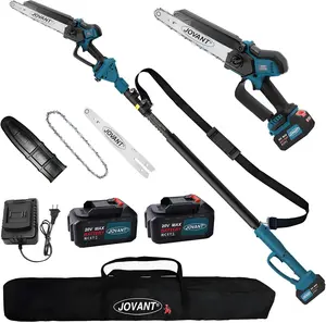 JOVANT 8 Inch Electric Pole Saw for Tree Trimming, 2-in-1 Cordless Chainsaw with Extension Pole 2 x 4.0Ah Battery Powered Lightweight Tree Branch cutter with Shoulder Strap for Garden Yard Pruning