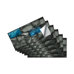 6pcs Self-Adhesive Tile Stickers, Realistic Brick Style Crystal Pattern, Kitchen Living Room Renovation Wall Decals, Removable & Reusable