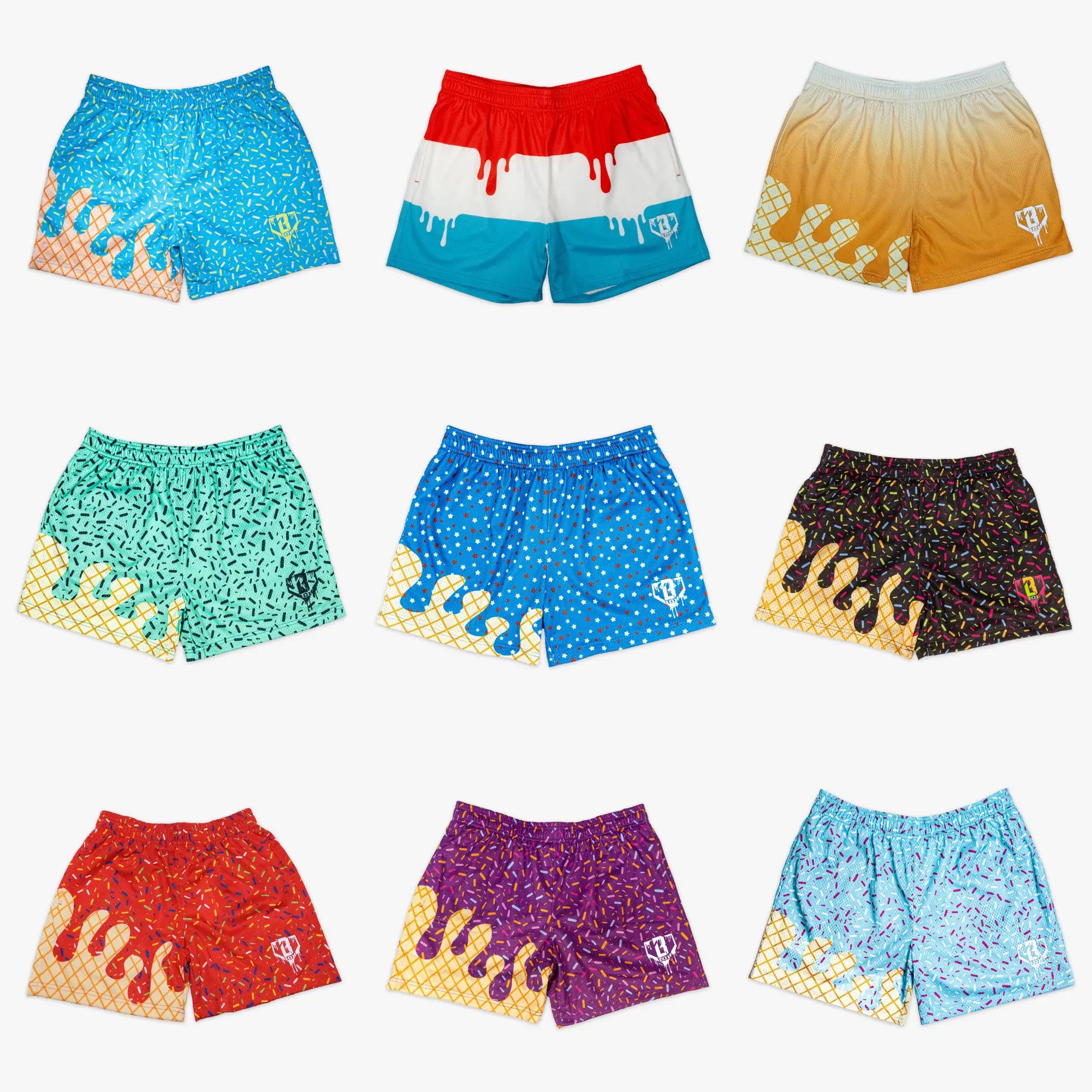 Baseball - Lifestyle - 101 | Premium Men's Graphic Mesh Shorts – Luxury Streetwear & Athletic Gym Shorts: Melted Ice Cream Waffle Cone, Rainbow Sprinkles & Retro Rocket Popsicle Pack Retro Monopoly, Rodeo Club, Hot Rod Flames & Turf Field Pack