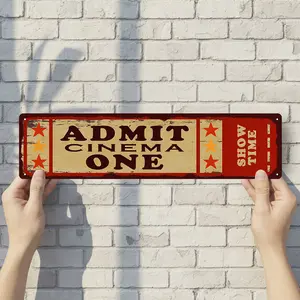 Admit One - Vintage Style Street Sign - Aluminum Wall Art & Room Decor for Garage Bar Bedroom Farmhouse Home - 16" x 4" Rust Free Metal Poster