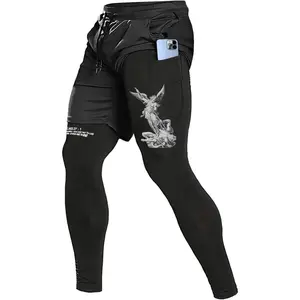 AYJK7 Mens Christian Bible 2 in 1 Running Pants Elastic Christ Faith Waist Workout Gym Pants with Compression Liner