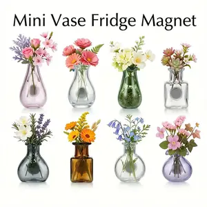 Clear Glass Hydroponic Vase Fridge Magnets Mother's Day Gifts Propagation Station Real Flowers Cute Kitchen Locker Decor Set