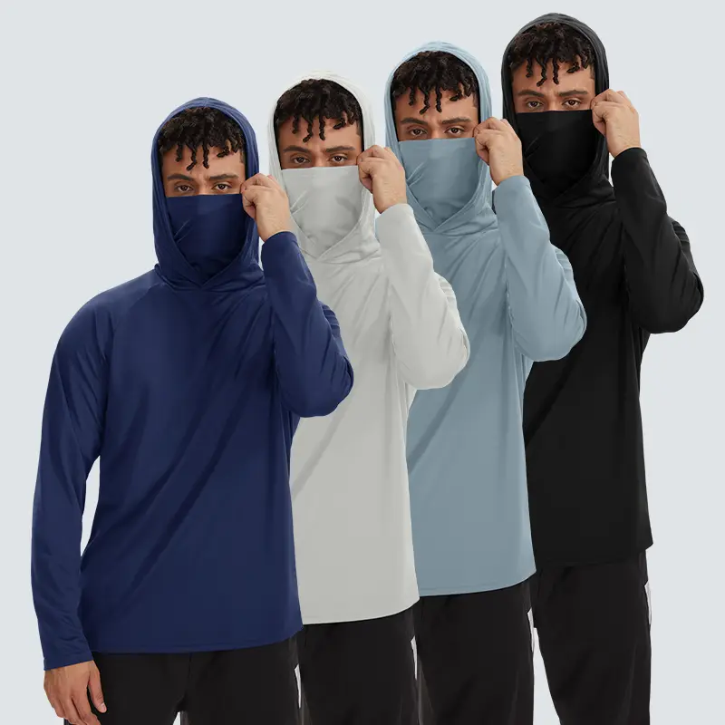Noeallyrisss 4-Pack Men's Stylish Sporty Chic Hooded Sweatshirts - Long-Sleeve, Face Mask, Mix Color A (Navy, White, Light Blue, Black) Menswear Top for Everyday Sports & Outdoor Wear