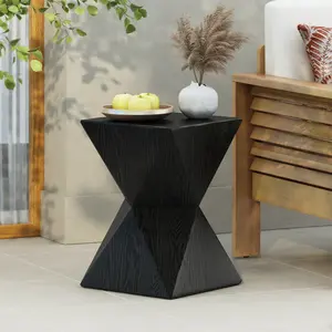 ARCH 14.25" Black Prismatic Symmetry Concrete Side Table with Smooth Wood Grain Texture and Modern Prismatic Shape – Weather-Resistant Accent for Patio, Garden, or Balcony