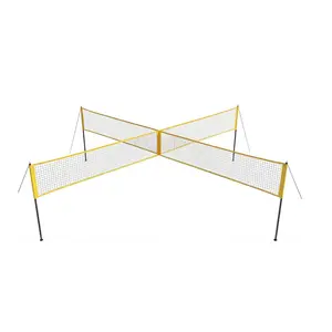 4 Square 14 FT Volleyball Net Set for Backyard Beach, Portable Volleyball Outdoor Game Kits, 3 Heights Adjustable, Four Way Volley System with Ball, Pump,Hammer&Bag, for Family Adults Youths