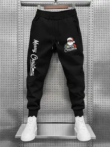 Men's Christmas Trendy Fitted Jogger Pants, Slimming Ankle Style, Perfect Gift for Boyfriend, Casual Letters Print, All Seasons