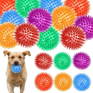 COMNICO 18 Pcs Squeaky Dog Toy Balls, 2.5 Inch Bulk Durable Spikey Dog Balls 6 Colors Puppy Chew Toys for Small Medium Large Dogs Clean Teeth and Training